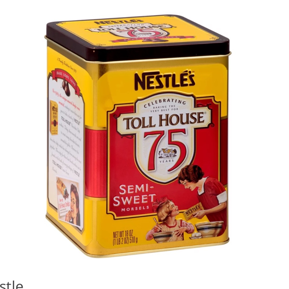 Nestle’s 75thAnniversary Toll House Cookie Tin Empty Collectible Metal Container
